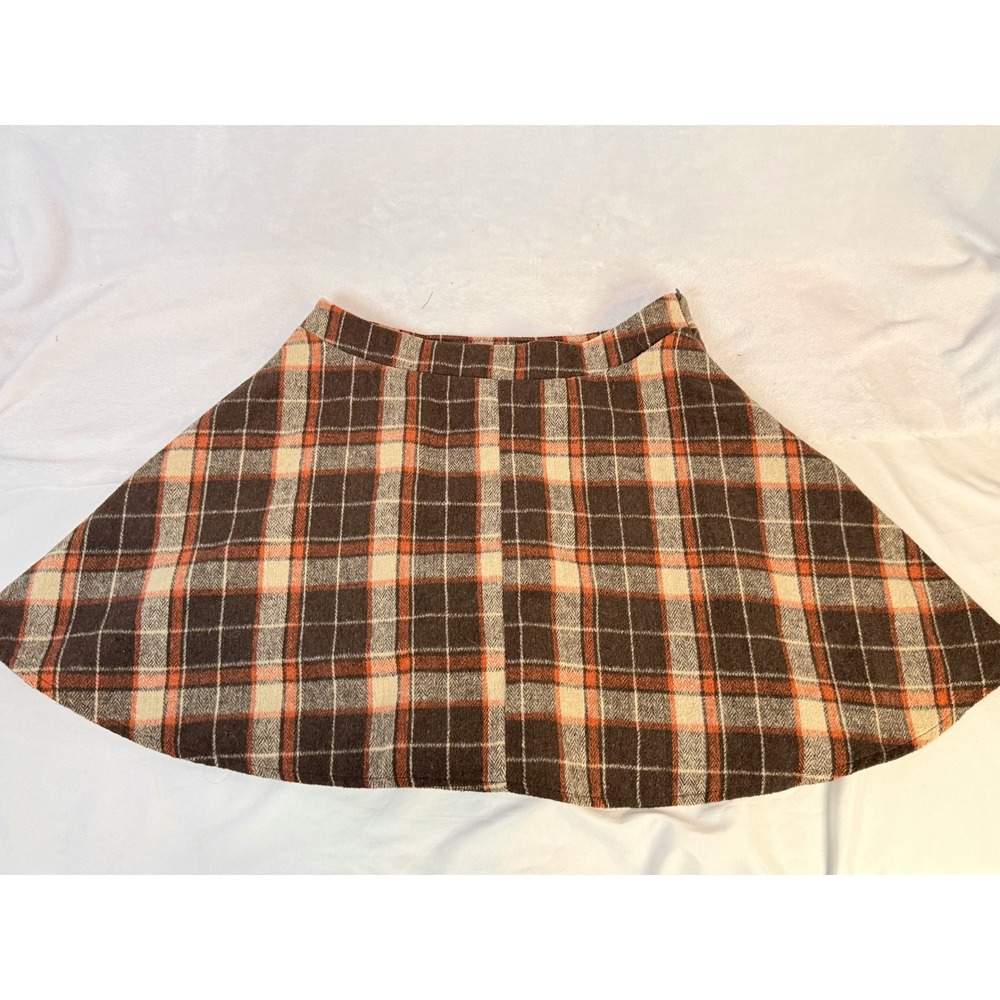 Plaid Skater Skirt Womens L Brown Orange Fall‎ A-Line Mini Flare Academia